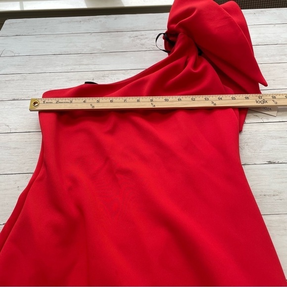 $460 Betsy & Adam Womens Red Ruffled One Shoulder Trumpet Scuba Gown Dress 6 - Picture 3 of 7